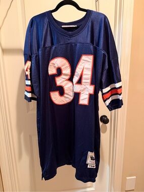 Mitchell & Ness Navy Blue Football Jersey #34 with White and Orange Accents